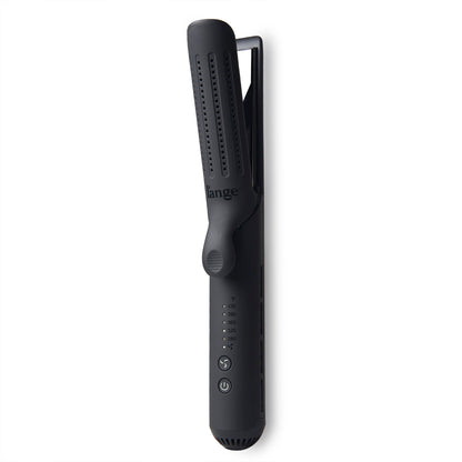 The black Le Duo is open & stands vertically, showing cooling vents, temperature range & more.